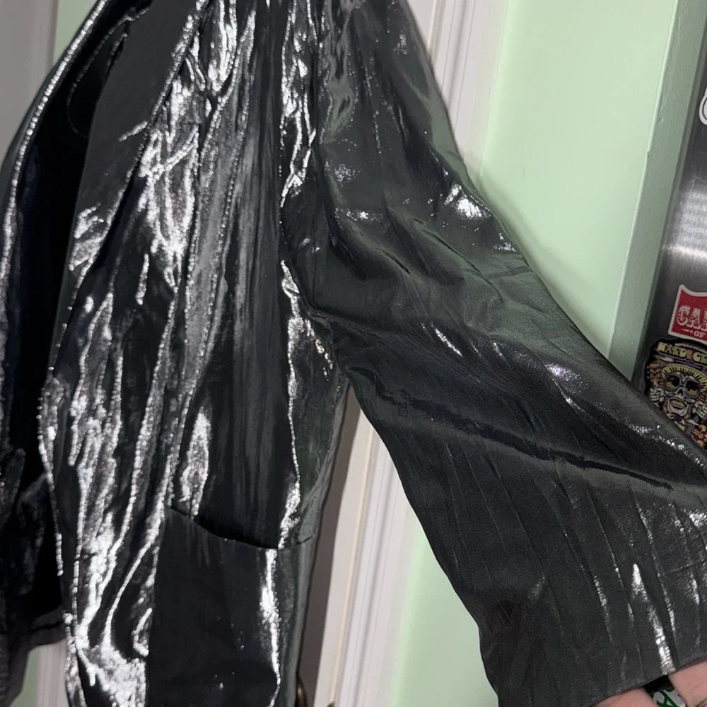 Vintage Silver 70/80s Disco Shiny Open Front Blazer Jacket Estimated Size Med/Lg - Picture 8 of 15